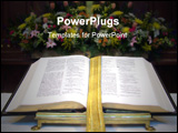PowerPoint Template - View of an open Bible on an altar flowers in the background