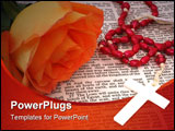 PowerPoint Template - Orange Rose With Rosary on open Bible