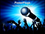 PowerPoint Template - A microphone gleaming with an audience in the background. Vector illustration