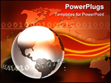 PowerPoint Template - Glossy metallic globe (with a binary ring) floating over a 2D world map
