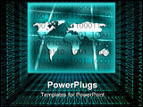 PowerPoint Template - flat global map of world in grid surface over binary data code design.