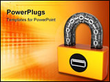 PowerPoint Template - bstract orange digital padlock with black parts and binary code in transparent arch. Computer secur
