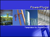 PowerPoint Template - Blue template with industry collage. Illustrates industrial business, factory, and chemical factory.