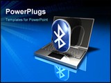 PowerPoint Template - d illustration of a large metallic bluetooth symbol standing upright on top of an open laptop compu