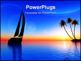 PowerPoint Template - sailing vessel travelling on ocean on a background of beauty sunset and island with palms