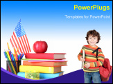 PowerPoint Template - Composition of the school supplies, American flag and an apple isolated on white