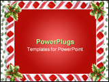 PowerPoint Template - Image and illustration composition Christmas design with holly leaves and candy ribbons