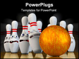 PowerPoint Template - Ten pin bowling pins ready to be bowled over bracing for impact from the bowling ball
