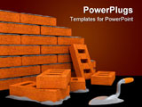 PowerPoint Template - First bricks of new house. Brick wall foundation