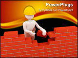 PowerPoint Template - Brick wall with builder. 3d rendered image