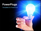 PowerPoint Template - hand with light bulb on the black background