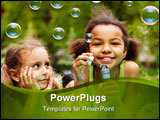 PowerPoint Template - Portrait of cute girl blowing soap bubbles with her friend near by