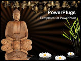 PowerPoint Template - uddha in meditation in abstract zen garden with bamboo leaf grass white lotus lily flower and refle