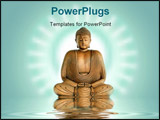 PowerPoint Template - uddha in meditation with reflection over rippled water set against a pastel green background with w
