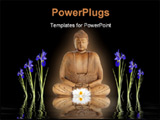 PowerPoint Template - en abstract of a buddha with glowing aura a white lotus lily and blue iris flowers with reflection 