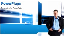 PowerPoint Template - Indoor building. Office space with blue light effects