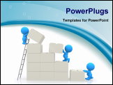 PowerPoint Template - 3D characters building a wall assembling blocks - isolated over white