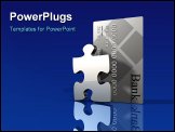 PowerPoint Template - d illustration of a metallic puzzle piece standing in front of an upright silver credit card on a d
