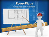 PowerPoint Template - engineer at board with plan. Isolated 3D image