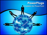 PowerPoint Template - business people standing on globe made of puzzle
