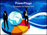 PowerPoint Template - businessman and businesswoman standing on a 3d pie chart