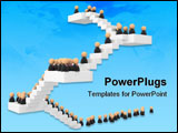 PowerPoint Template - Crowd of small symbolic 3d figures ascending a staircase isolated