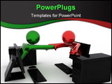 PowerPoint Template - Business handshake of persons from computers. 3d render.