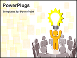 PowerPoint Template - one person presenting the Big Idea in the form of a light bulb to team members