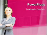 PowerPoint Template - business woman posing in a business setting in front of business buildings