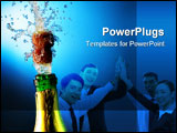 PowerPoint Template - Bottle of champagne with splashes over blue background