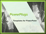 PowerPoint Template - Cityscape with a parallelogram in the center.
