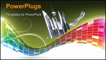 PowerPoint Template - Business city sky scrapesr over a colorful graphic