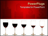 PowerPoint Template - A serie of stemmed wine glass with wine at gradually reduced levels on a white background