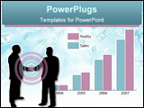 PowerPoint Template - wo businessmen in silhouette shaking hands in front of a graph showing yearly increasing growth and