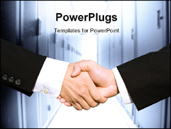 PowerPoint Template - Two businessmen shaking hands in a technology data center