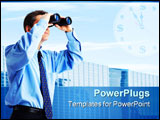 PowerPoint Template - business man with binoculars looking to the future