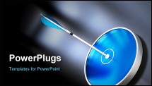 PowerPoint Template - lue design Target over a black background with an arrow hitting the center symbol of successful mar