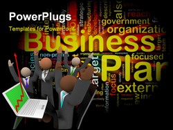 PowerPoint Template - Word cloud concept illustration of business plan glowing light effect