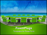 PowerPoint Template - 3D rendering of a Meeting table and chairs in the water of a Caribbean beach