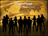 PowerPoint Template - world map on old page background with business people silhouettes