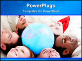 PowerPoint Template - Multi-ethnic business people lying on the floor around a terrestrial globe