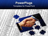 PowerPoint Template - Hand shake puzzle over stock chart with shallow depth of field