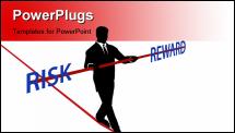 PowerPoint Template - Business man walks tightrope to balance RISK REWARD