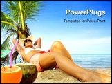 PowerPoint Template - View of nice woman having fun on tropical beach
