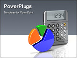 PowerPoint Template - d illustration of a shiny gray calculator with a multi color three segment pie chart sitting in fro