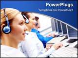 PowerPoint Template - Row of telephone operators looking at the monitor and working