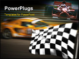 PowerPoint Template - Orange racing car passing the chequered / checkered flag with motion blur