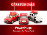 PowerPoint Template - Three toy cars and three signs with their prices in dollars at a simulated car sale