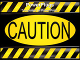 PowerPoint Template - Black and yellow striped hazard caution sign over white background.