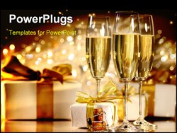 PowerPoint Template - Glasses of champagne with gold ribboned gifts